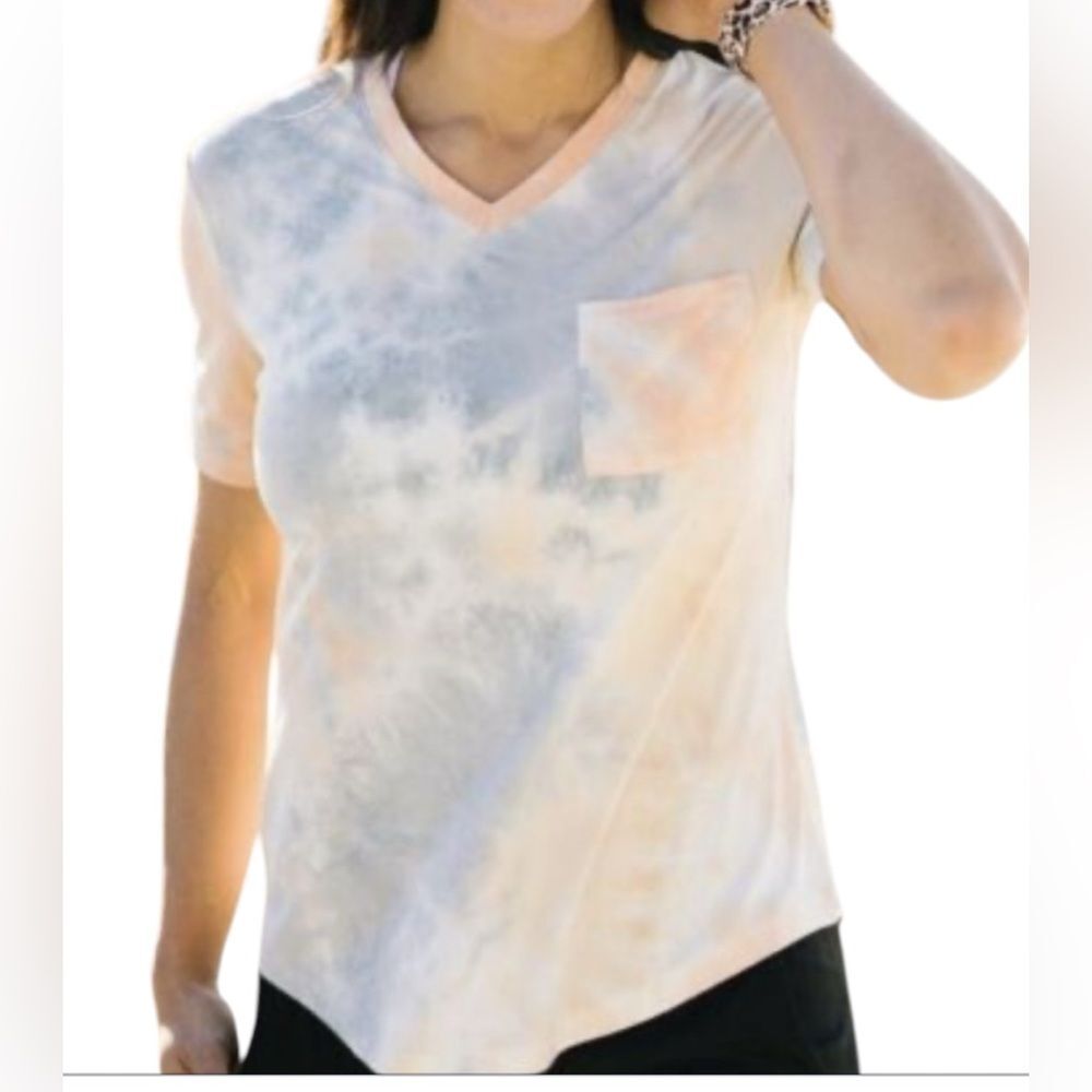 Zyia Active Hendrix Dusk Go To Pocket Tie-Dye Tee Size XXL. Peach/Light Blue